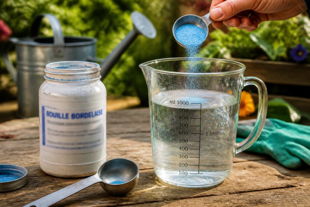 découvrez comment doser correctement 1 litre de bouillie bordelaise pour protéger efficacement vos plantes et arbres au jardin avec la concentration idéale.